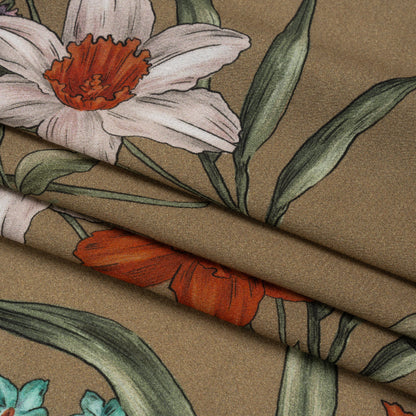 Viscose Crepe Print - Taupe, Red and Blue Floral - Mood Exclusive By the Plenty Folded