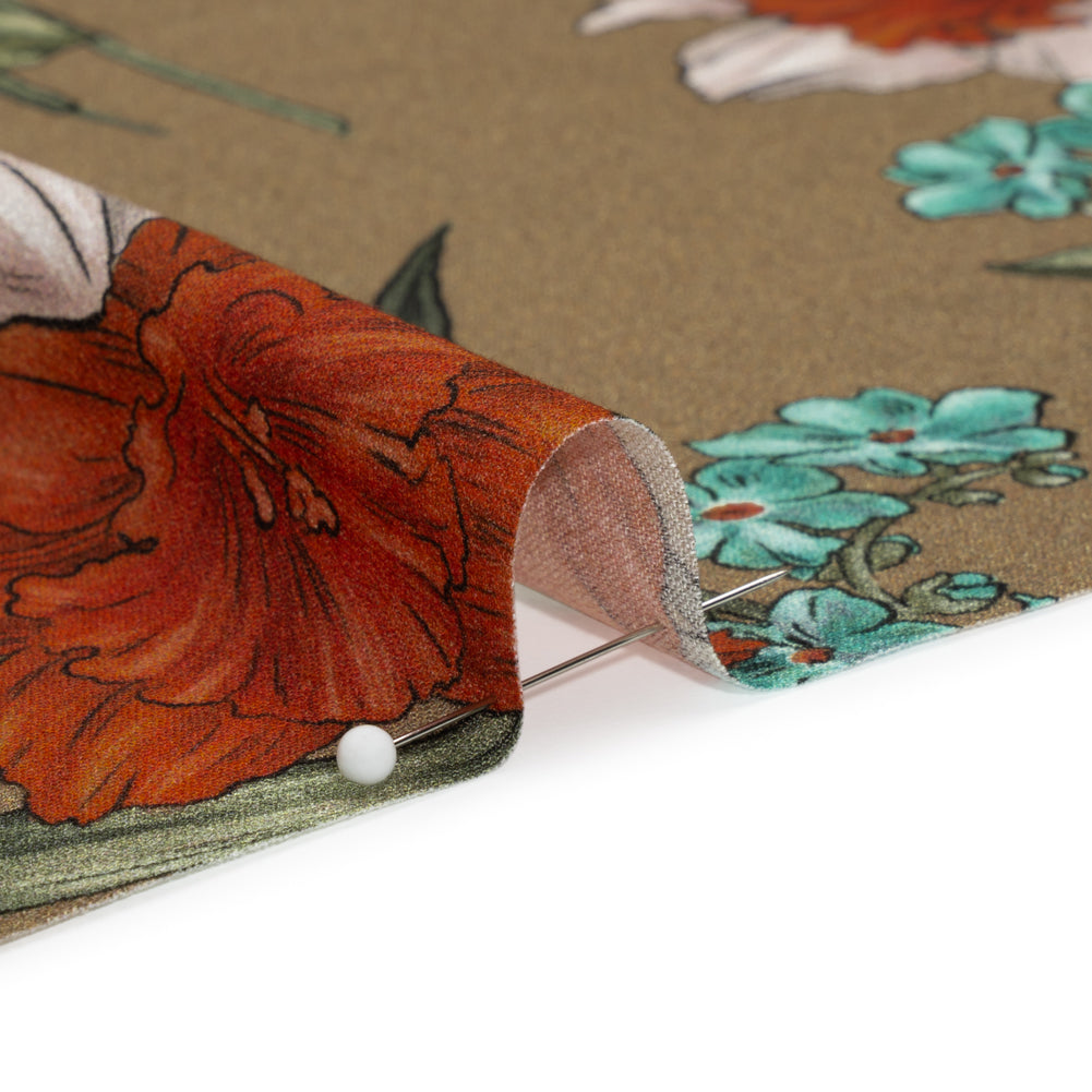 Viscose Crepe Print - Taupe, Red and Blue Floral - Mood Exclusive By the Plenty Detail