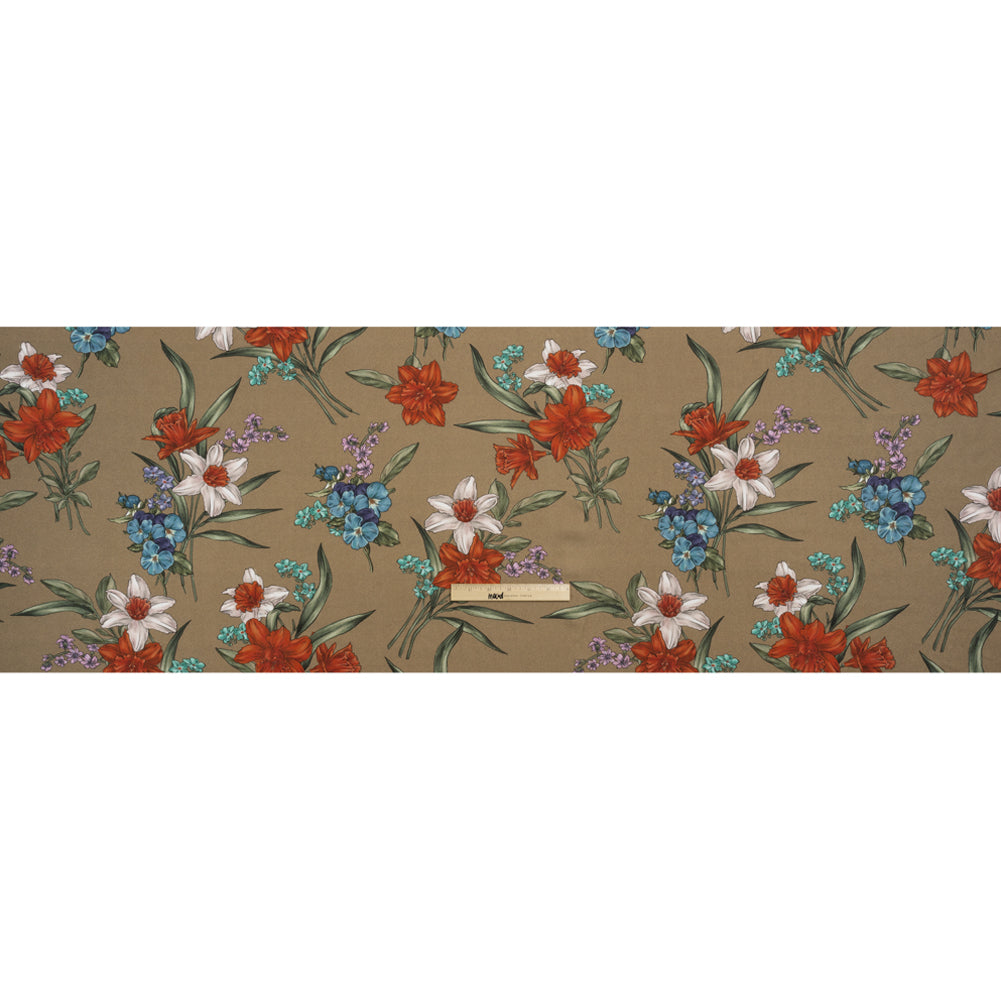 Viscose Crepe Print - Taupe, Red and Blue Floral - Mood Exclusive By the Plenty Full