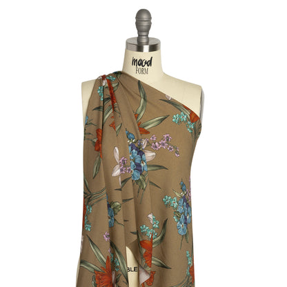Viscose Crepe Print - Taupe, Red and Blue Floral - Mood Exclusive By the Plenty Drape