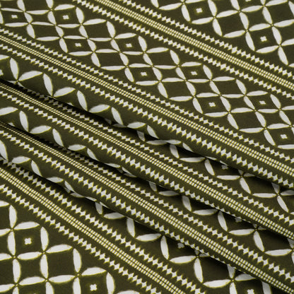 Cotton Poplin Print - Green Diamonds and Stripes - Mood Exclusive Back to Back Folded