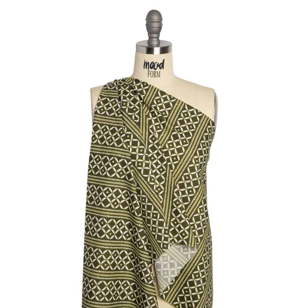 Cotton Poplin Print - Green Diamonds and Stripes - Mood Exclusive Back to Back Drape