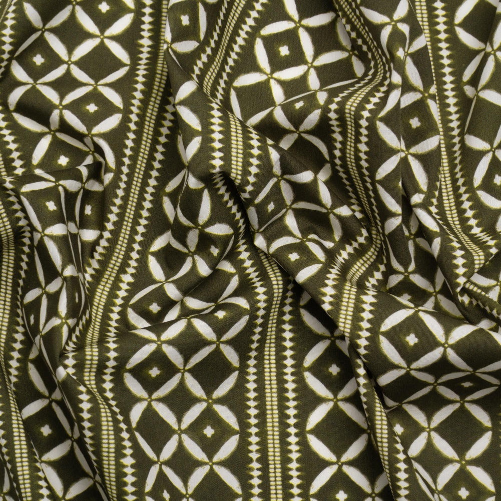 Cotton Poplin Print - Green Diamonds and Stripes - Mood Exclusive Back to Back