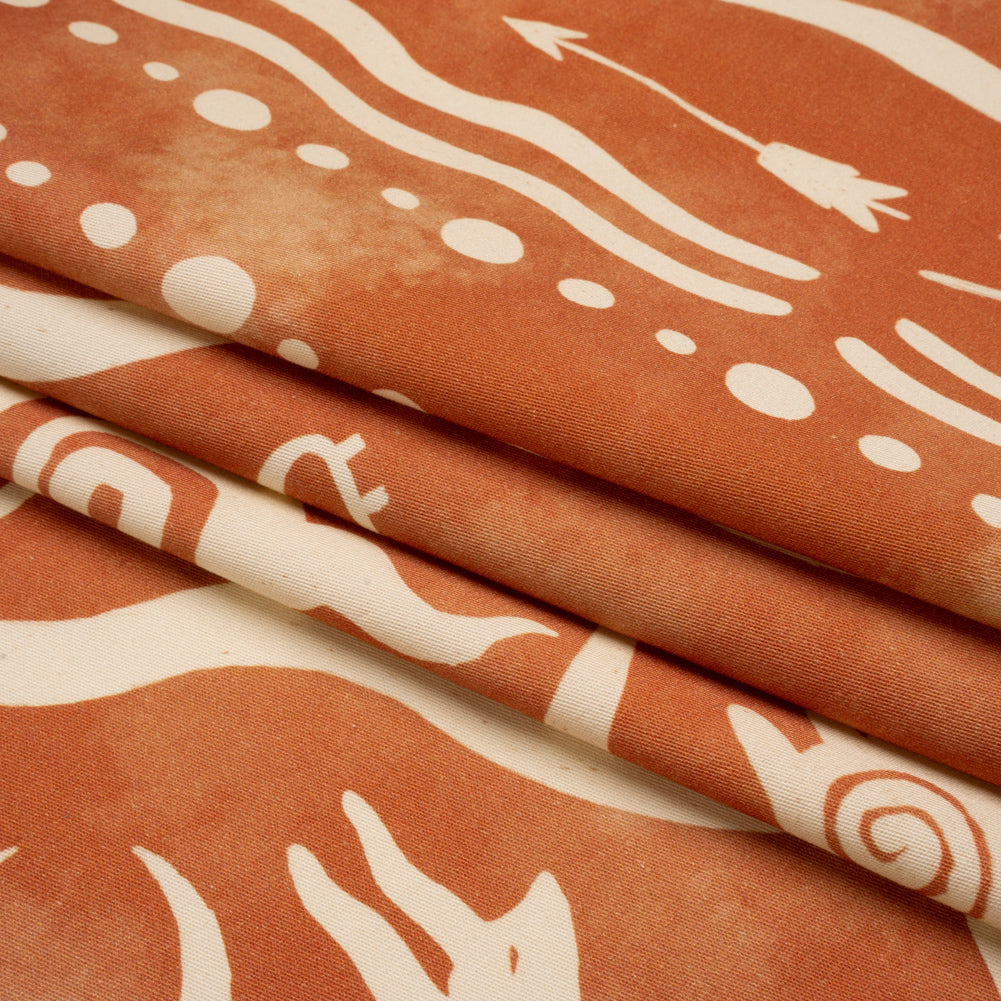 Stretch Cotton Twill Panel - Orange Desert Symbols - Mood Exclusive Follow Your Arrow Folded