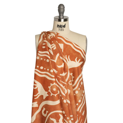 Stretch Cotton Twill Panel - Orange Desert Symbols - Mood Exclusive Follow Your Arrow Drape