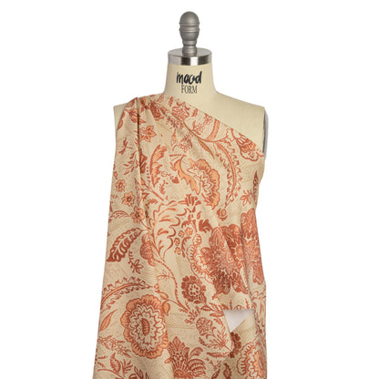 Stretch Cotton Twill Print - Beige and Orange Floral - Mood Exclusive Aromatic Aria Drape