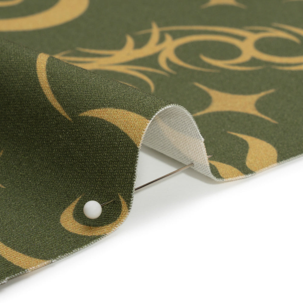 Stretch Cotton Twill Print - Green Classic Tattoo Motifs - Mood Exclusive Totally Starstruck Detail