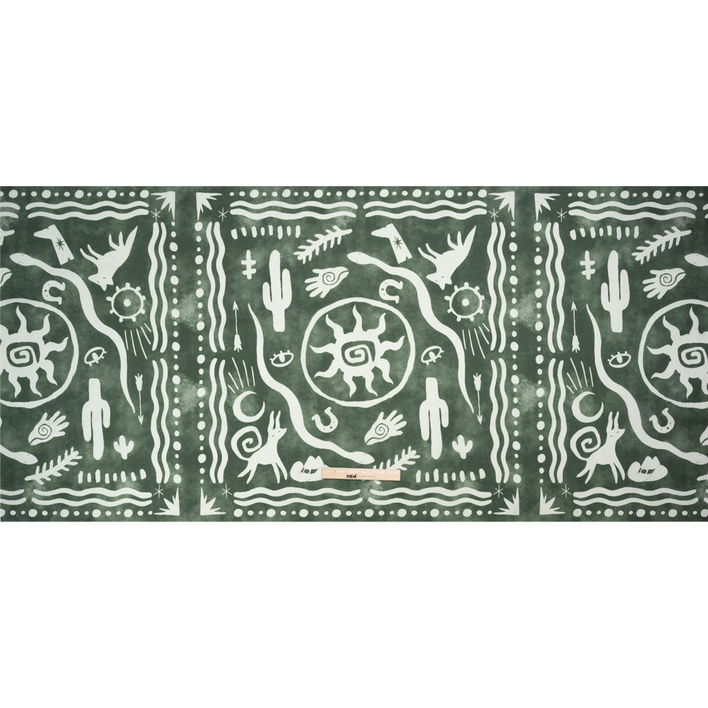 Stretch Cotton Twill Panel - Green Desert Symbols - Mood Exclusive Follow Your Arrow Full