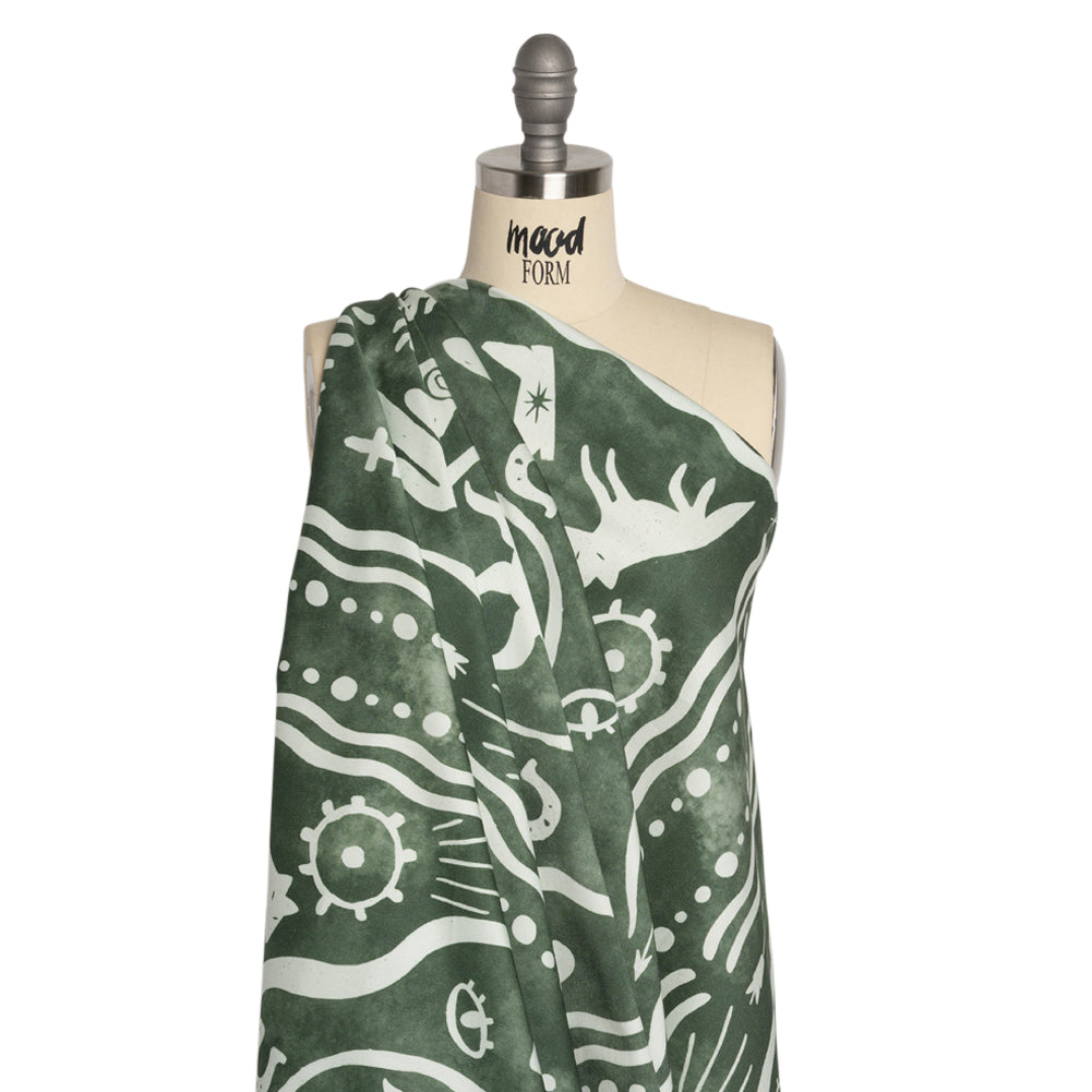 Stretch Cotton Twill Panel - Green Desert Symbols - Mood Exclusive Follow Your Arrow Drape