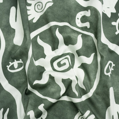 Stretch Cotton Twill Panel - Green Desert Symbols - Mood Exclusive Follow Your Arrow