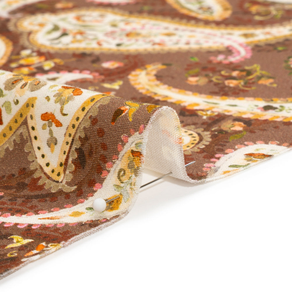 Stretch Cotton Twill Print - Rust Red and Brown Paisley - Mood Exclusive Paisley Garden Detail