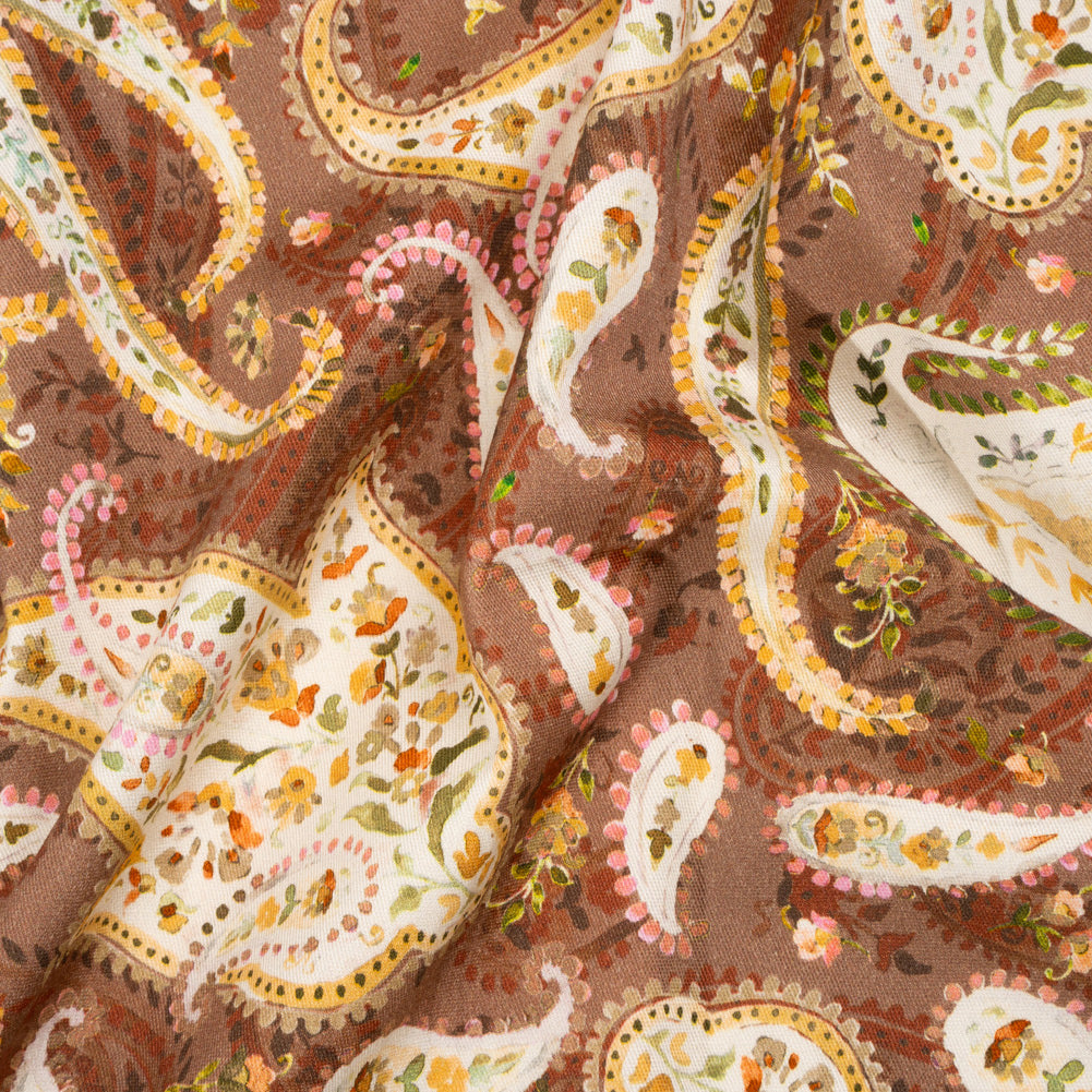 Stretch Cotton Twill Print - Rust Red and Brown Paisley - Mood Exclusive Paisley Garden