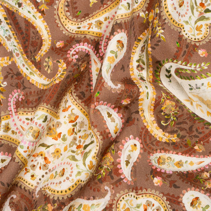 Stretch Cotton Twill Print - Rust Red and Brown Paisley - Mood Exclusive Paisley Garden