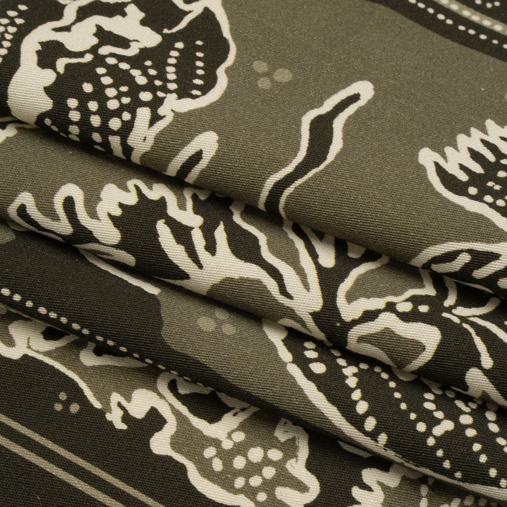 Stretch Cotton Twill Panel - Olive Floral Blocks - Mood Exclusive Maple Hill Heights Folded