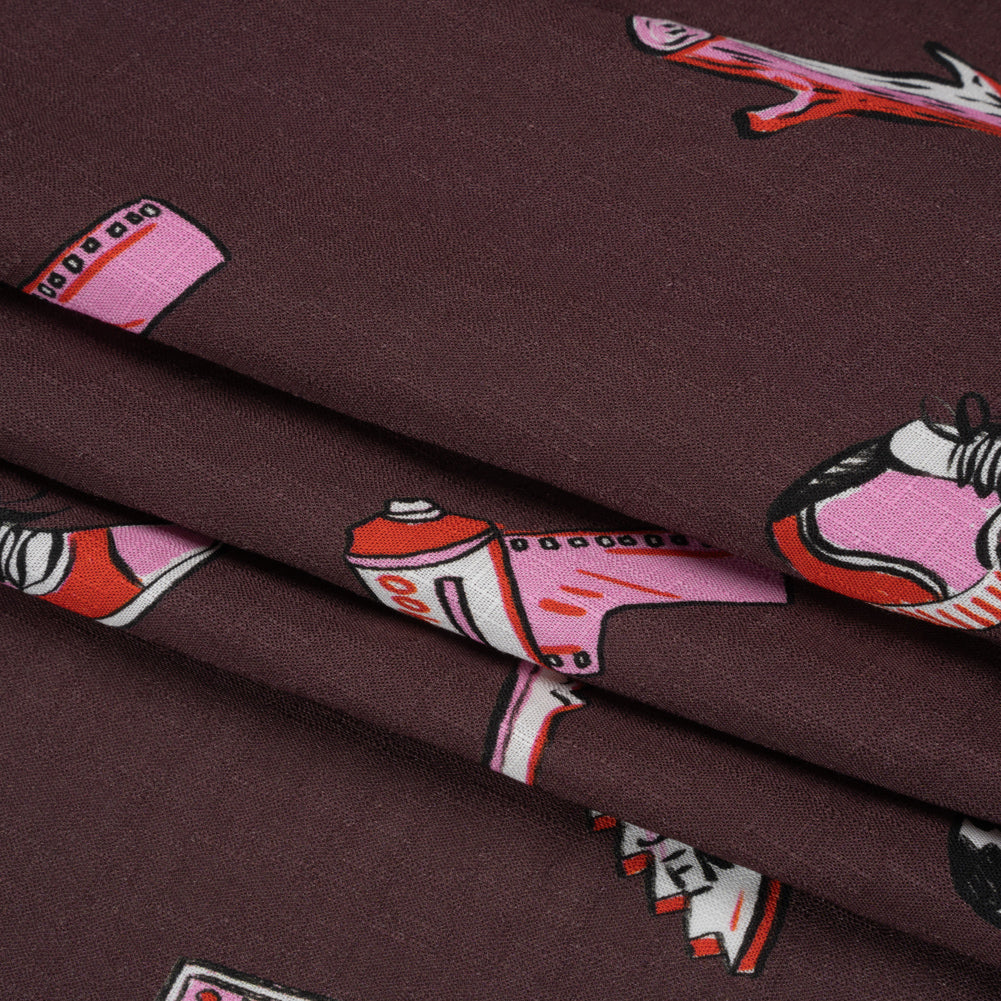 Slubbed Viscose Woven Print - Brown and Pink Small Objects - Mood Exclusive Little Lies Folded