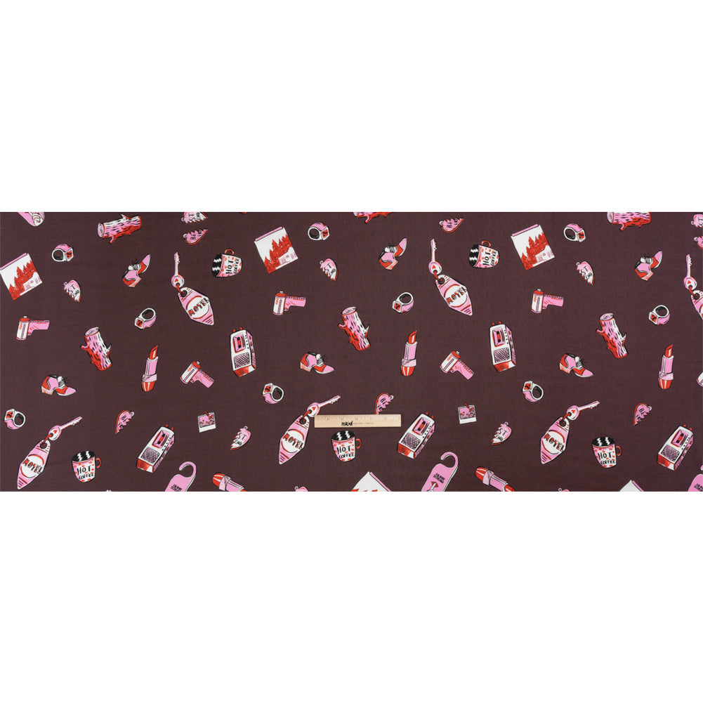 Slubbed Viscose Woven Print - Brown and Pink Small Objects - Mood Exclusive Little Lies Full