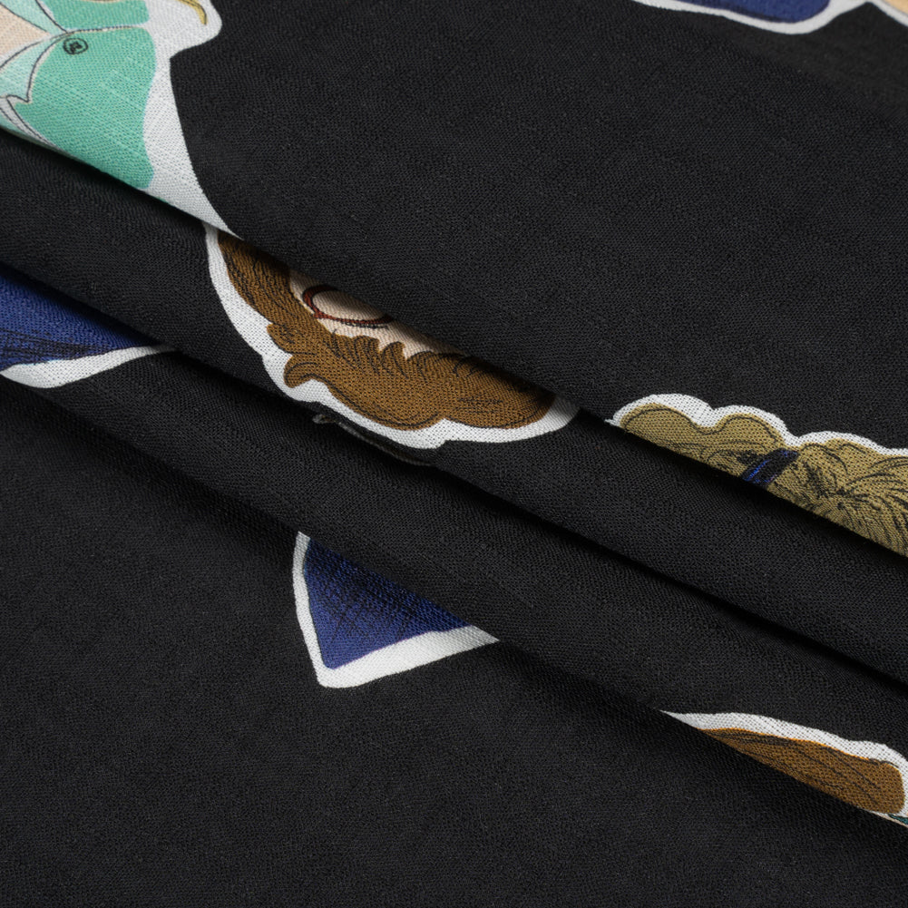 Slubbed Viscose Woven Print - Black, Red and Blue Female Portraits - Mood Exclusive Phenomenal Woman Folded