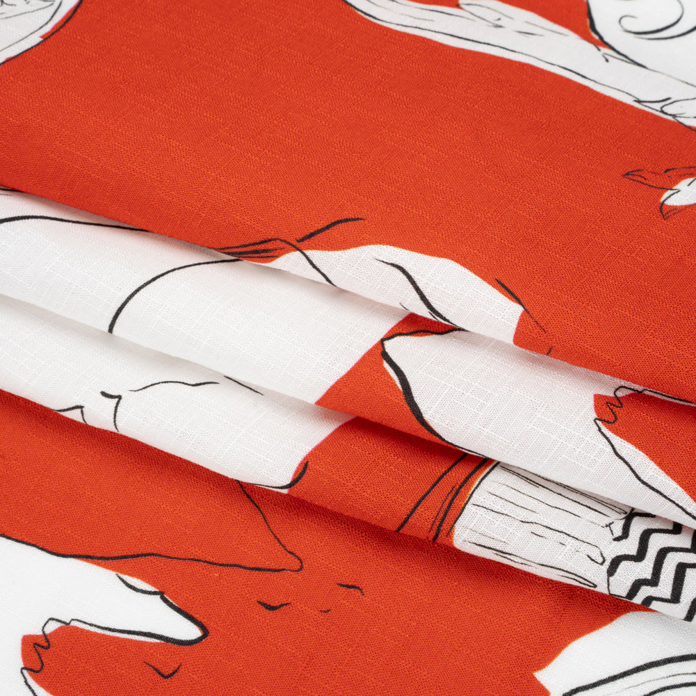 Slubbed Viscose Woven Print - Red, Black and White Portraits - Mood Exclusive Morning Mysteries Folded