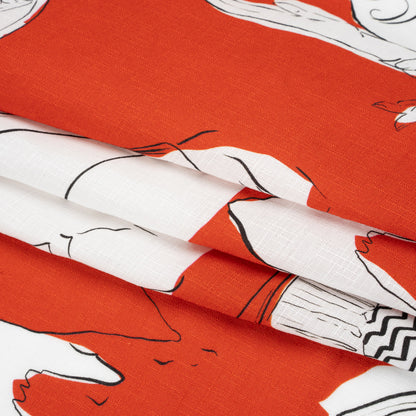 Slubbed Viscose Woven Print - Red, Black and White Portraits - Mood Exclusive Morning Mysteries Folded