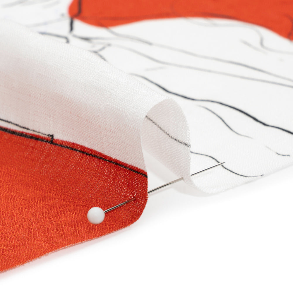 Slubbed Viscose Woven Print - Red, Black and White Portraits - Mood Exclusive Morning Mysteries Detail