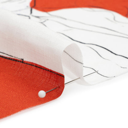 Slubbed Viscose Woven Print - Red, Black and White Portraits - Mood Exclusive Morning Mysteries Detail