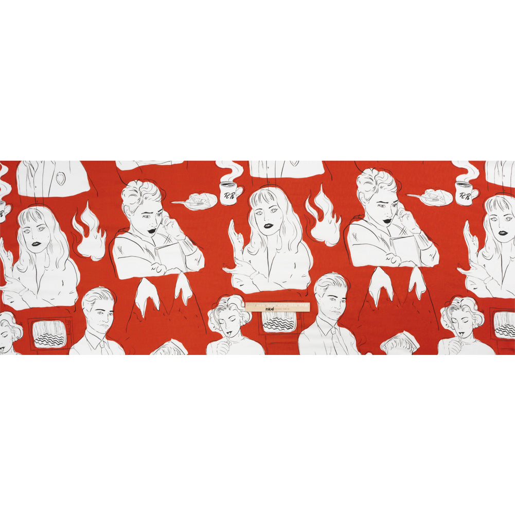 Slubbed Viscose Woven Print - Red, Black and White Portraits - Mood Exclusive Morning Mysteries Full