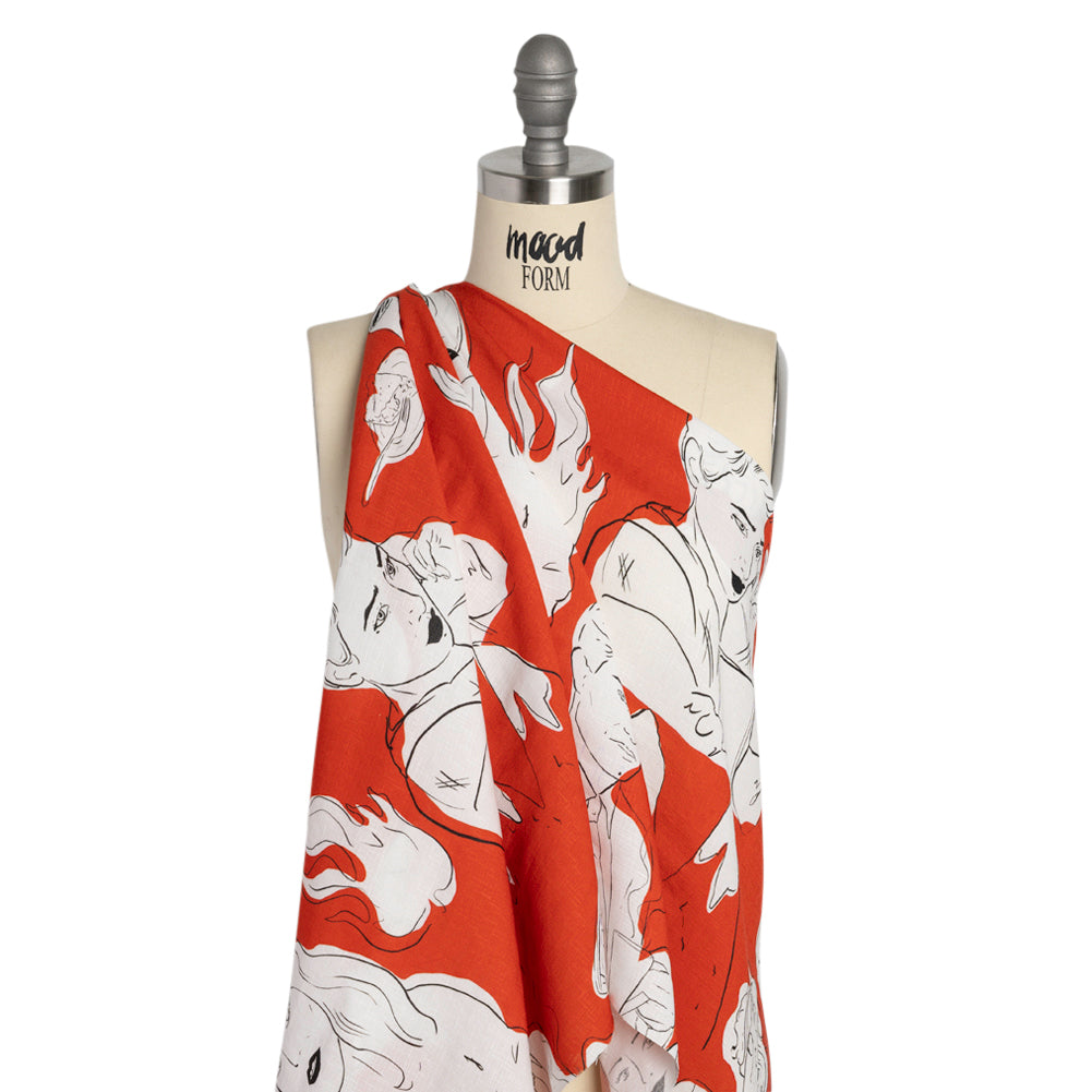 Slubbed Viscose Woven Print - Red, Black and White Portraits - Mood Exclusive Morning Mysteries Drape