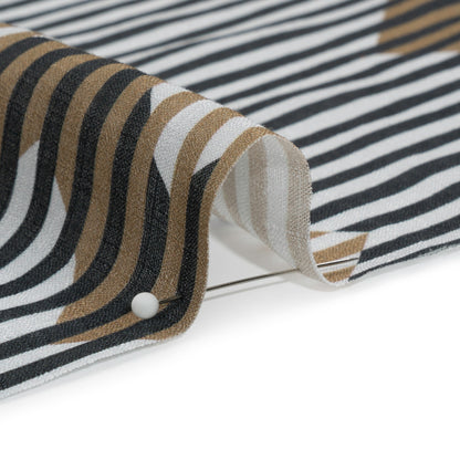 Slubbed Viscose Woven Print - Black and Brown Geometric Stripes - Mood Exclusive Eye Play Detail