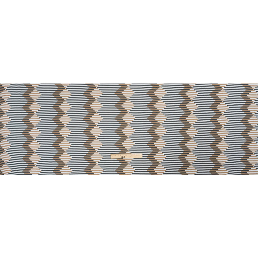 Slubbed Viscose Woven Print - Black and Brown Geometric Stripes - Mood Exclusive Eye Play Full