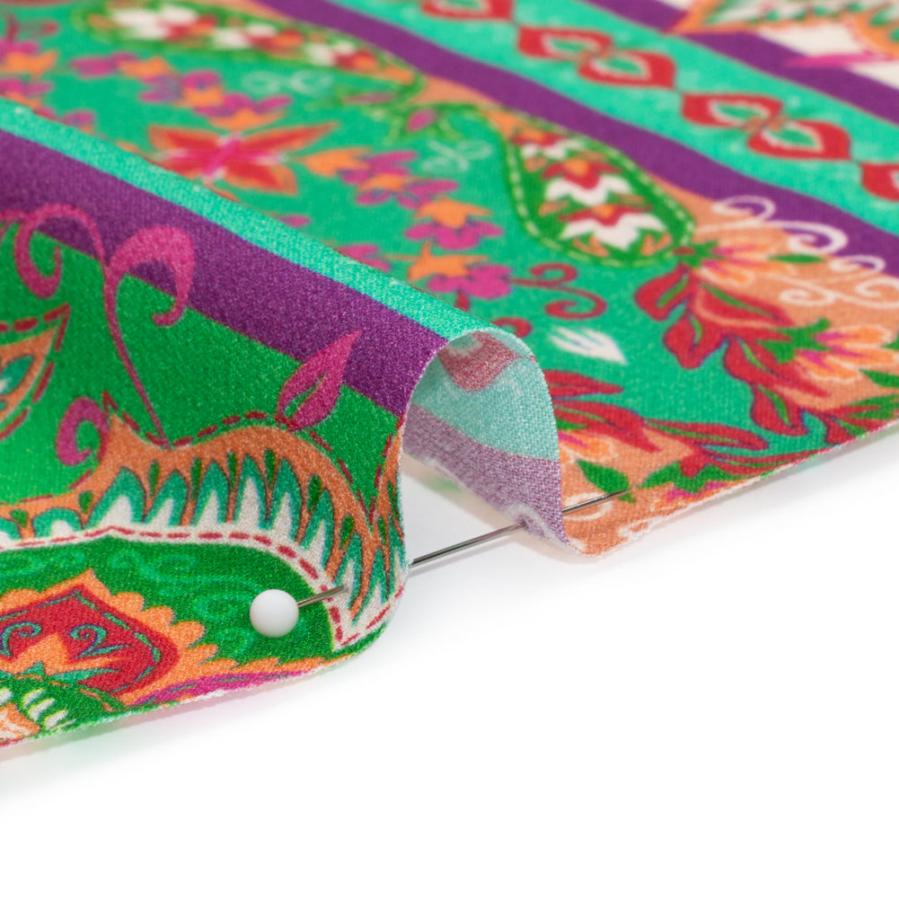 Viscose Crepe Print - Green and Pink Floral Medallion Stripes - Mood Exclusive Happy Hayday Folded