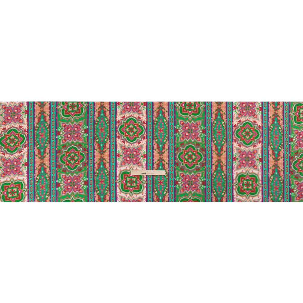Viscose Crepe Print - Green and Pink Floral Medallion Stripes - Mood Exclusive Happy Hayday Drape