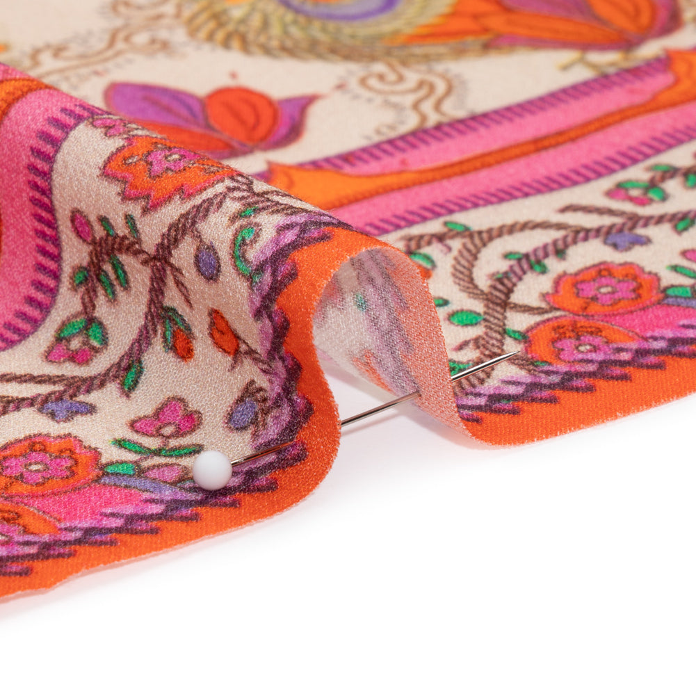 Viscose Crepe Panel - Red, Pink and Orange Fancy Leaves - Mood Exclusive Peacock Gardens Folded