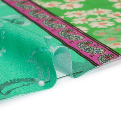 Viscose Crepe Print - Green, Turquoise and Purple Floral and Paisley Stripes - Mood Exclusive April in Patterns
