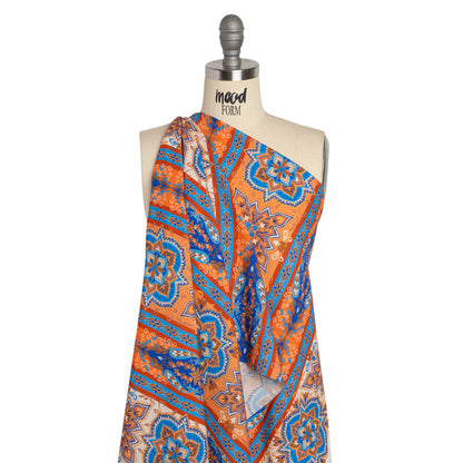 Viscose Crepe Print - Blue and Orange Floral Medallion Stripes - Mood Exclusive Happy Hayday Detail