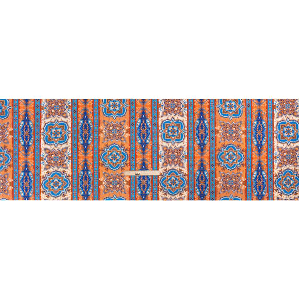 Viscose Crepe Print - Blue and Orange Floral Medallion Stripes - Mood Exclusive Happy Hayday Drape