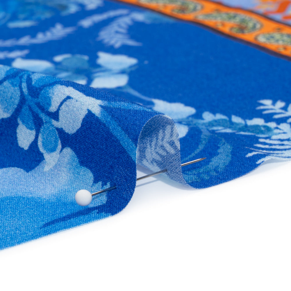 Viscose Crepe Print - Blue and Orange Floral and Paisley Stripes - Mood Exclusive April in Patterns Folded