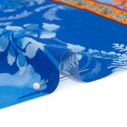 Viscose Crepe Print - Blue and Orange Floral and Paisley Stripes - Mood Exclusive April in Patterns Folded