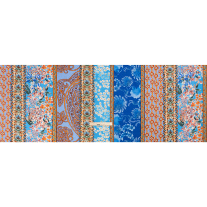 Viscose Crepe Print - Blue and Orange Floral and Paisley Stripes - Mood Exclusive April in Patterns Drape