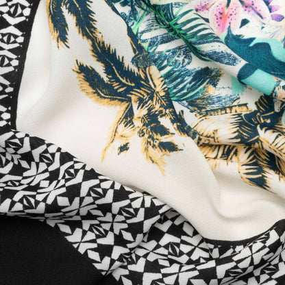 Viscose Crepe Print - Black, White and Blue Palm Tree Circles - Mood Exclusive Picturesque Porthole