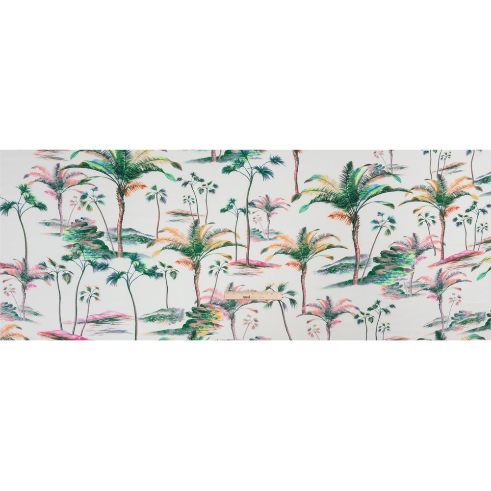 Viscose Crepe Print - Green, Pink and White Palm Trees - Mood Exclusive Shore Thing Drape