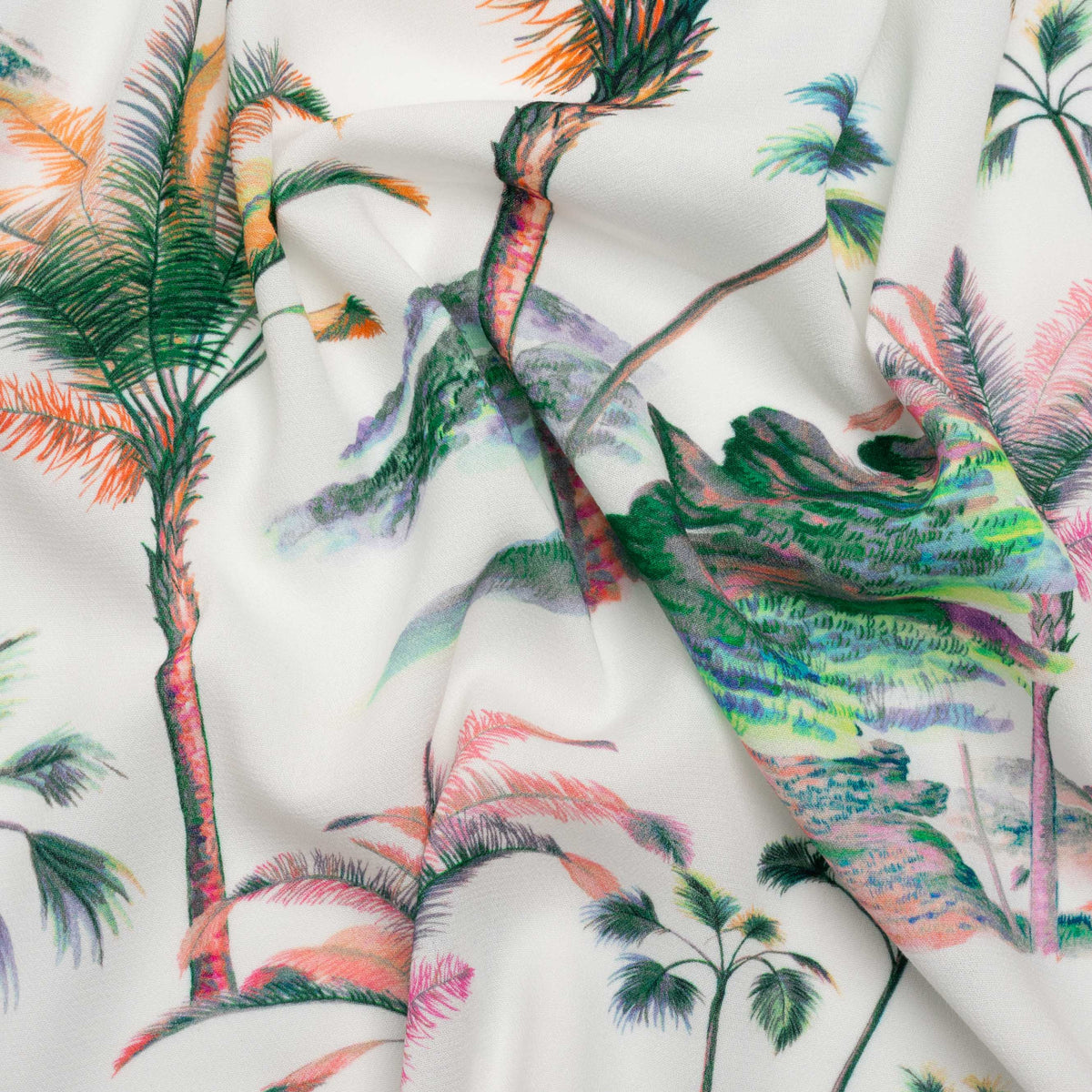 Viscose Crepe Print - Green, Pink and White Palm Trees - Mood Exclusive Shore Thing