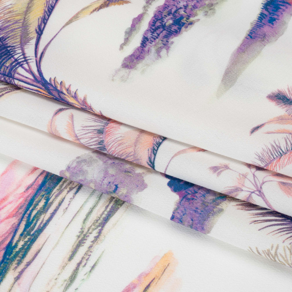 Viscose Crepe Print - Purple, Pink and White Palm Trees - Mood Exclusive Shore Thing Full
