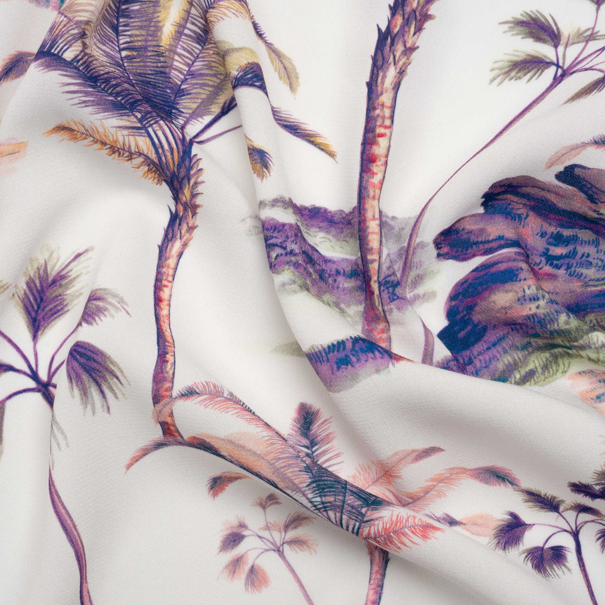 Viscose Crepe Print - Purple, Pink and White Palm Trees - Mood Exclusive Shore Thing