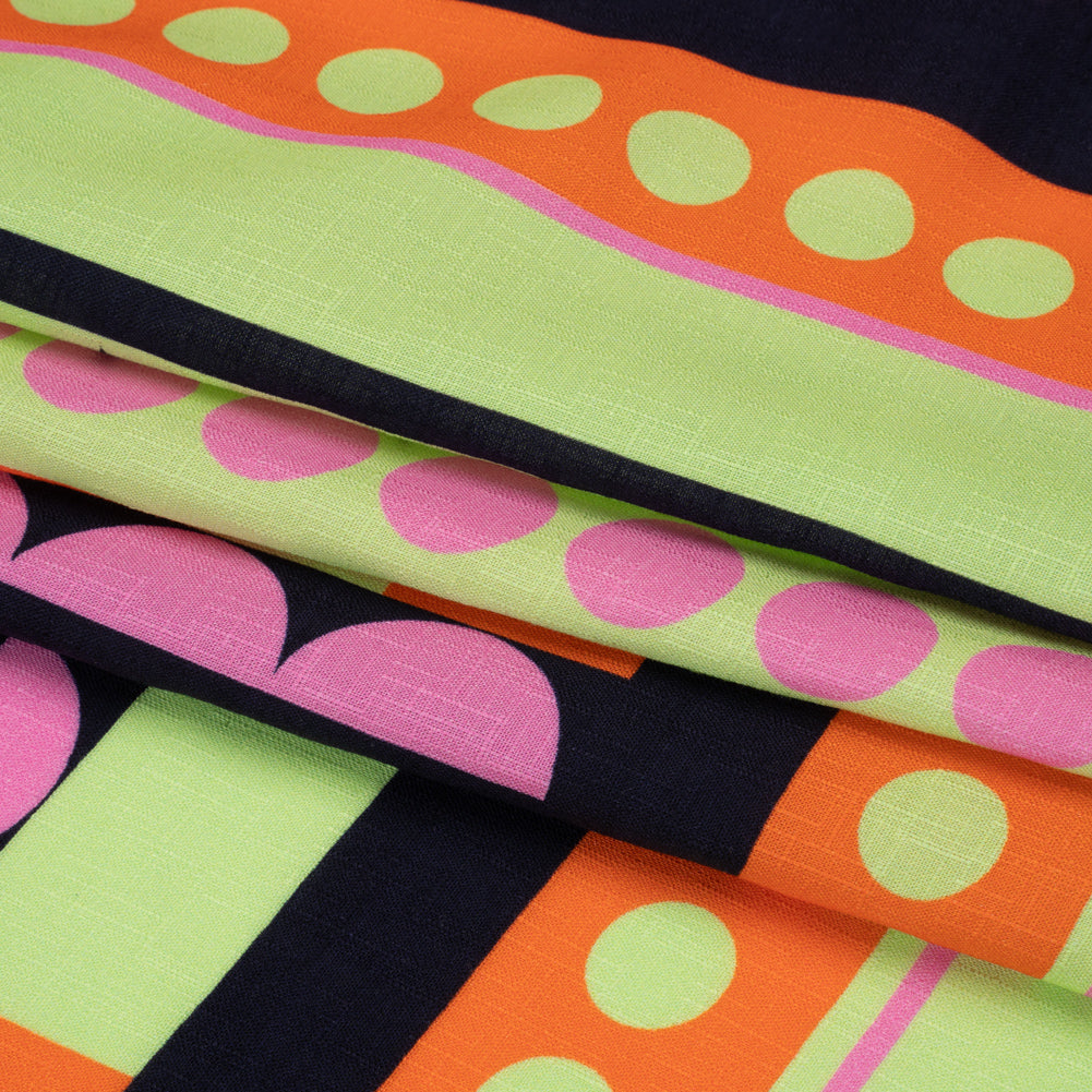 Slubbed Viscose Woven Panel - Orange, Lime Green and Pink Abstract Geometric - Mood Exclusive Abstract Thoughts Folded