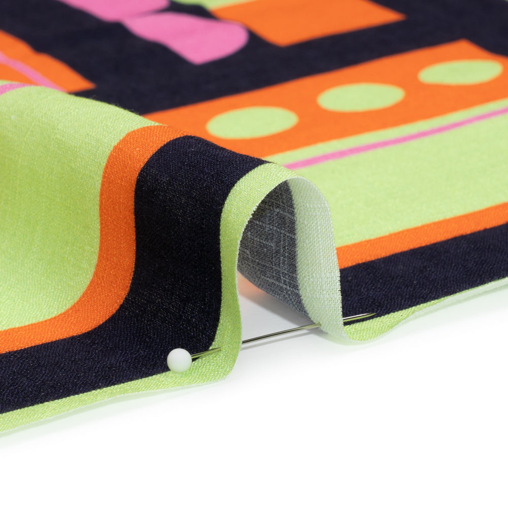 Slubbed Viscose Woven Panel - Orange, Lime Green and Pink Abstract Geometric - Mood Exclusive Abstract Thoughts Detail