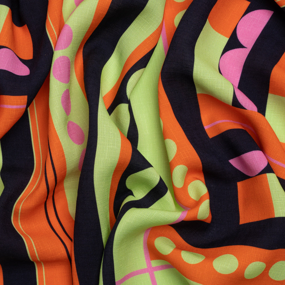 Slubbed Viscose Woven Panel - Orange, Lime Green and Pink Abstract Geometric - Mood Exclusive Abstract Thoughts