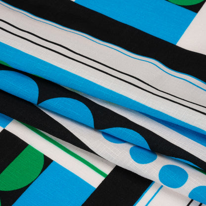 Slubbed Viscose Woven Panel - Blue, Green and Black Abstract Geometric - Mood Exclusive Abstract Thoughts Folded