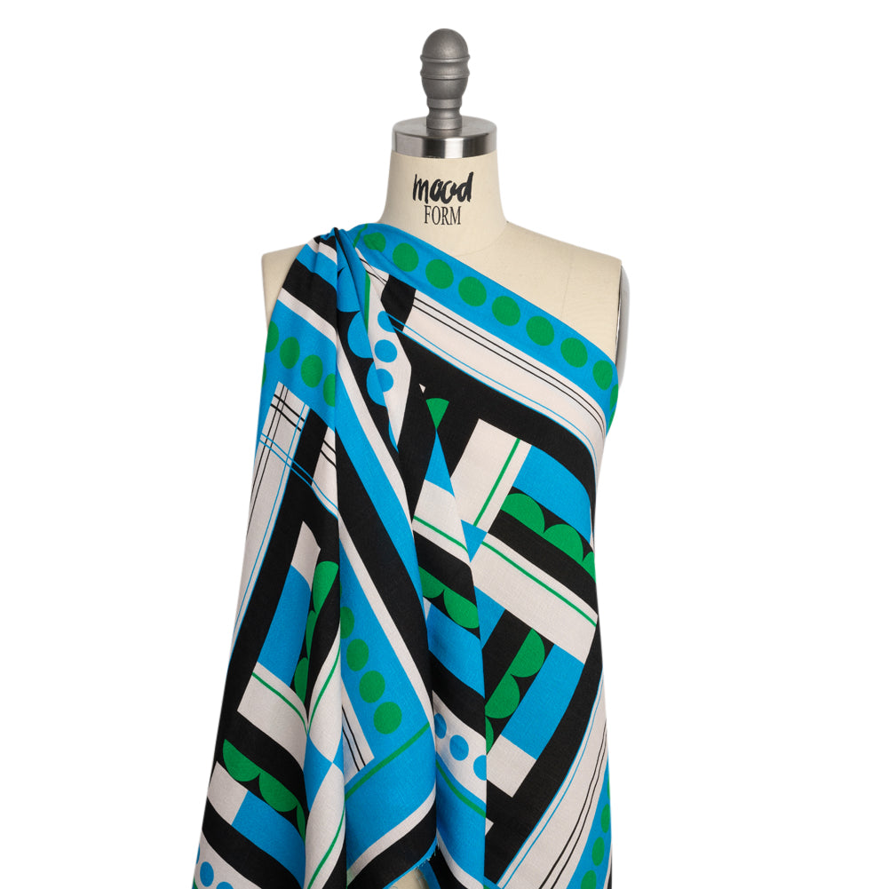 Slubbed Viscose Woven Panel - Blue, Green and Black Abstract Geometric - Mood Exclusive Abstract Thoughts Drape