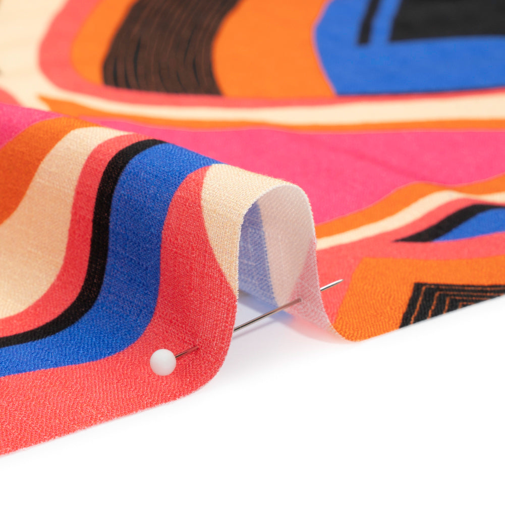 Slubbed Viscose Woven Print - Orange, Blue and Pink Abstract Spades - Mood Exclusive Take it Easy Detail