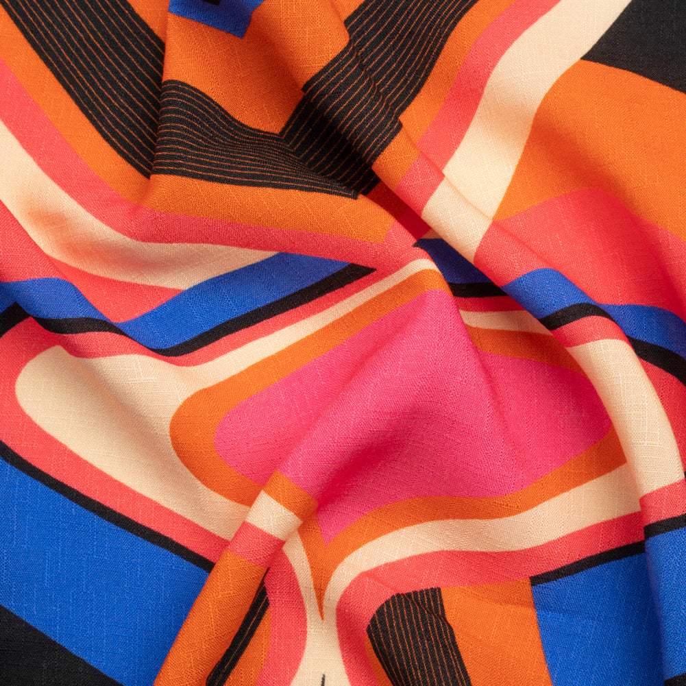 Slubbed Viscose Woven Print - Orange, Blue and Pink Abstract Spades - Mood Exclusive Take it Easy
